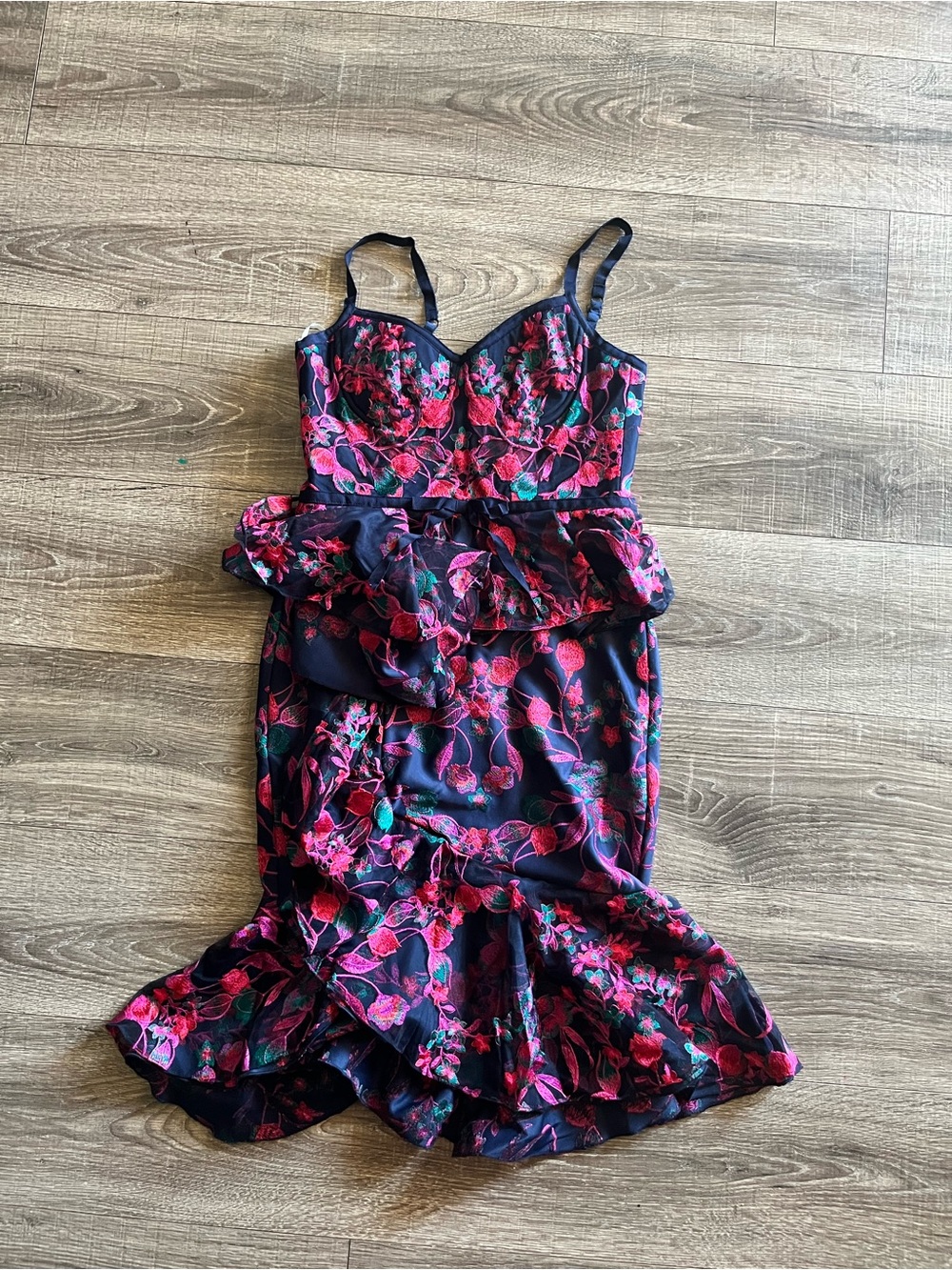 Marchesa Notte navy floral print dress